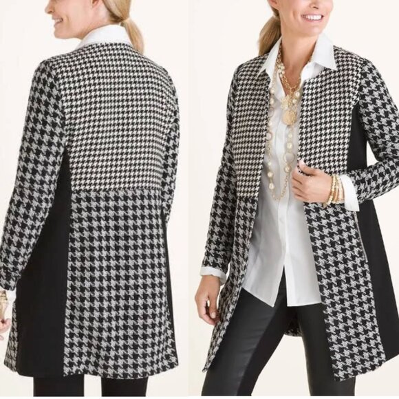 CHICO'S Houndstooth Topper Patched Jacket Black/White Size 3 (US 16/18) - Picture 1 of 9